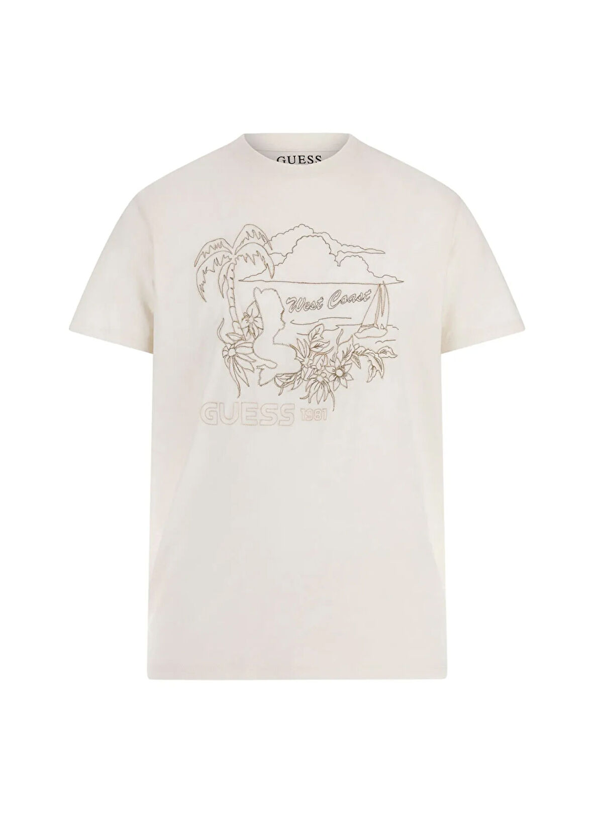 Guess Bisiklet Yaka Desenli Beyaz Erkek T-Shirt M5GI39KBW41G018 SS BSC WEST COAST