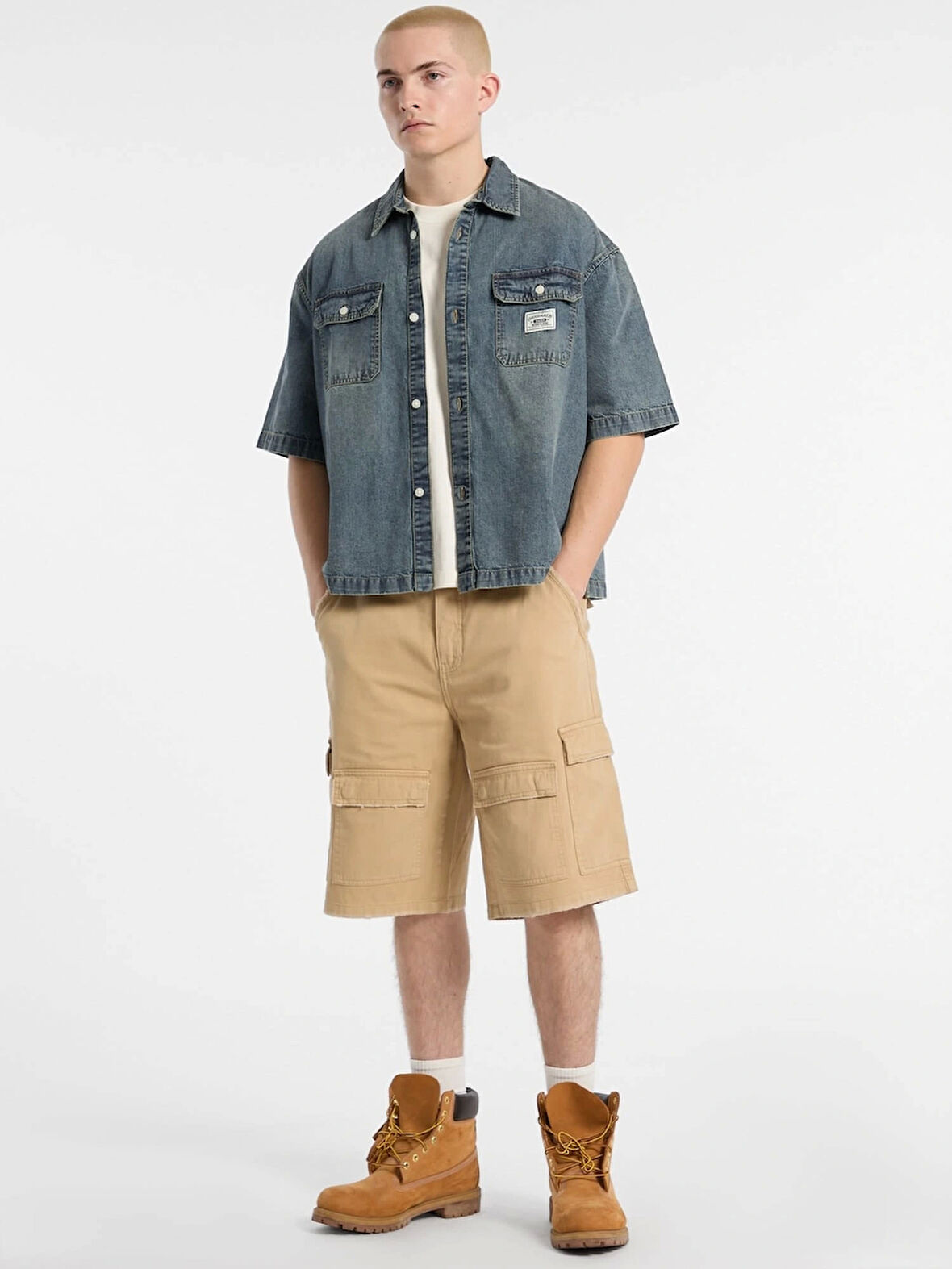 Guess Erkek Mavi Boxy Denim Kısa Kollu Gömlek