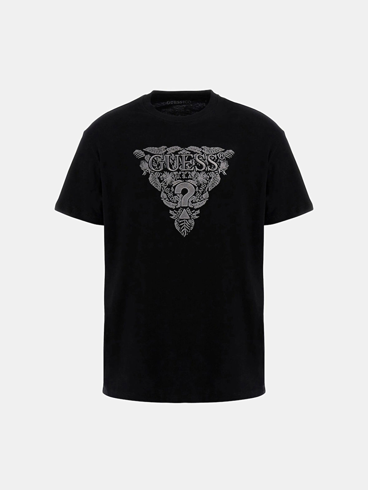 Guess Erkek Siyah Çiçek Nakışlı Tişört