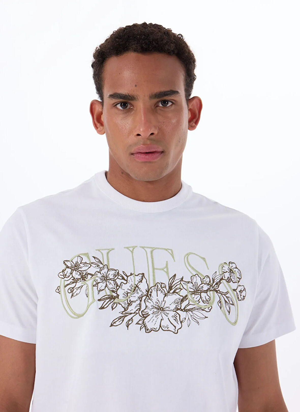 Guess Bisiklet Yaka Desenli Beyaz Erkek T-Shirt M5GI17K8FQ4G011 SS CN GUESS FLOWER