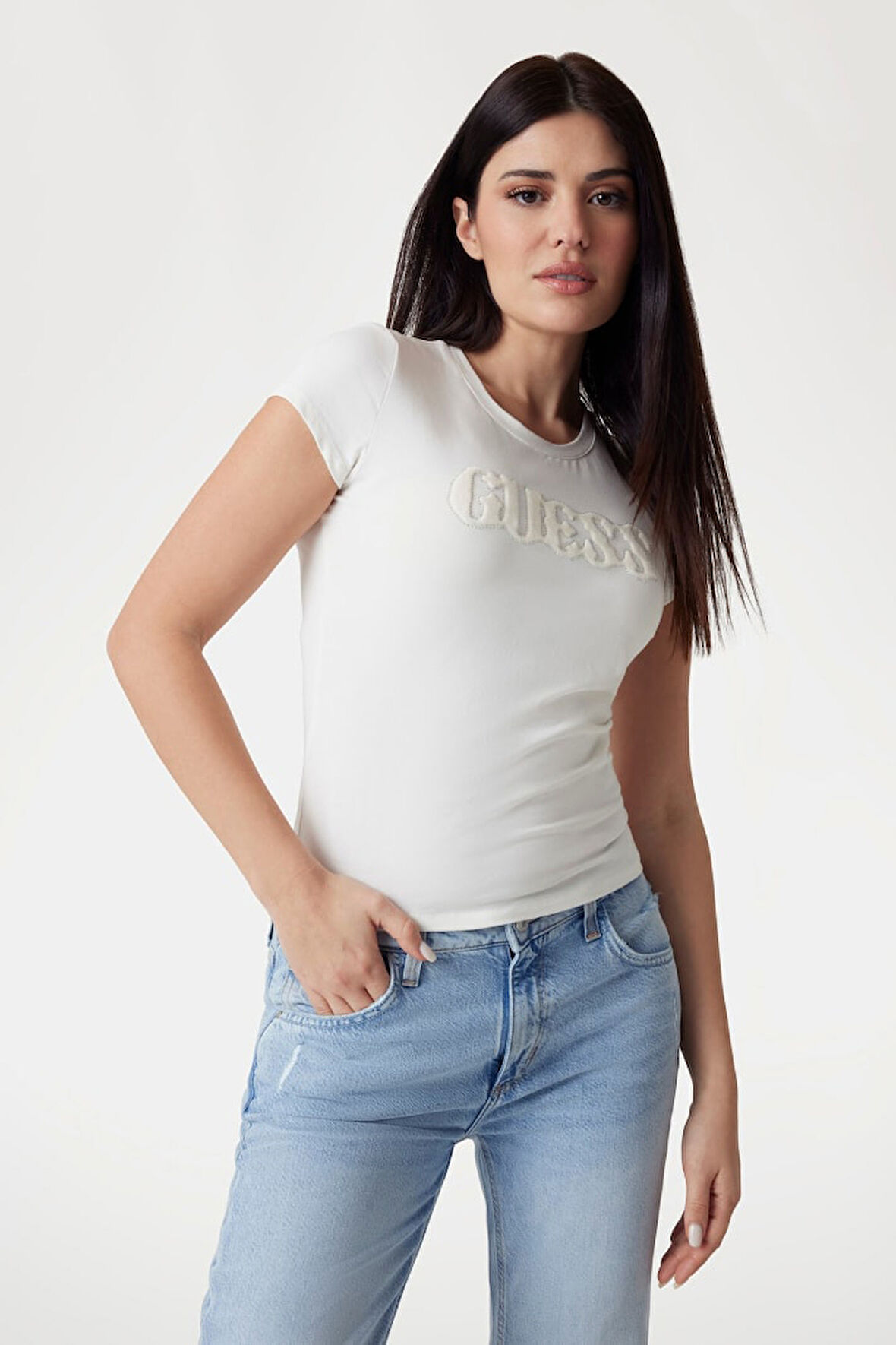 Kadın Pony Hair Logo T-Shirt - Beyaz | L
