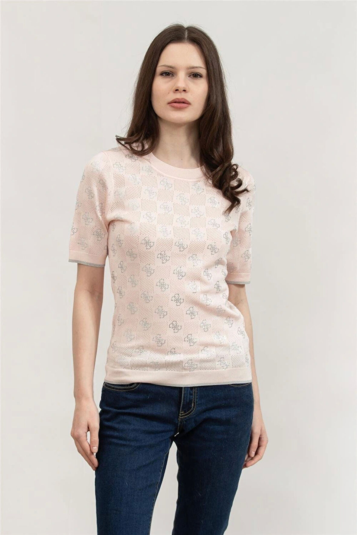 Guess Kadın Pembe Rosie 4G Bisiklet Yaka Kazak