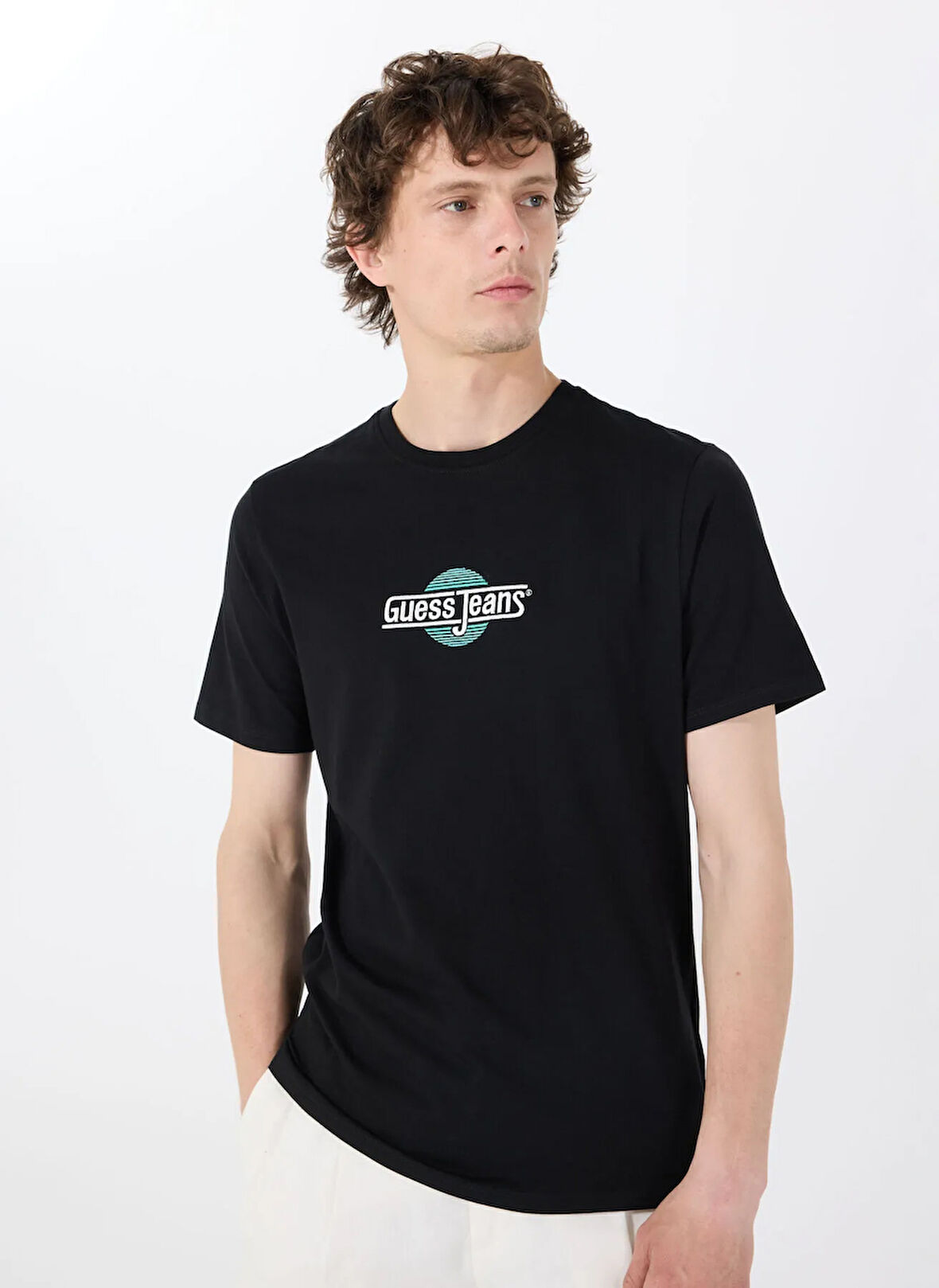 Guess Jeans Bisiklet Yaka Desenli Siyah Erkek T-Shirt M5GI23K8HM0JBLK GJ SS CN SLIM SUNS