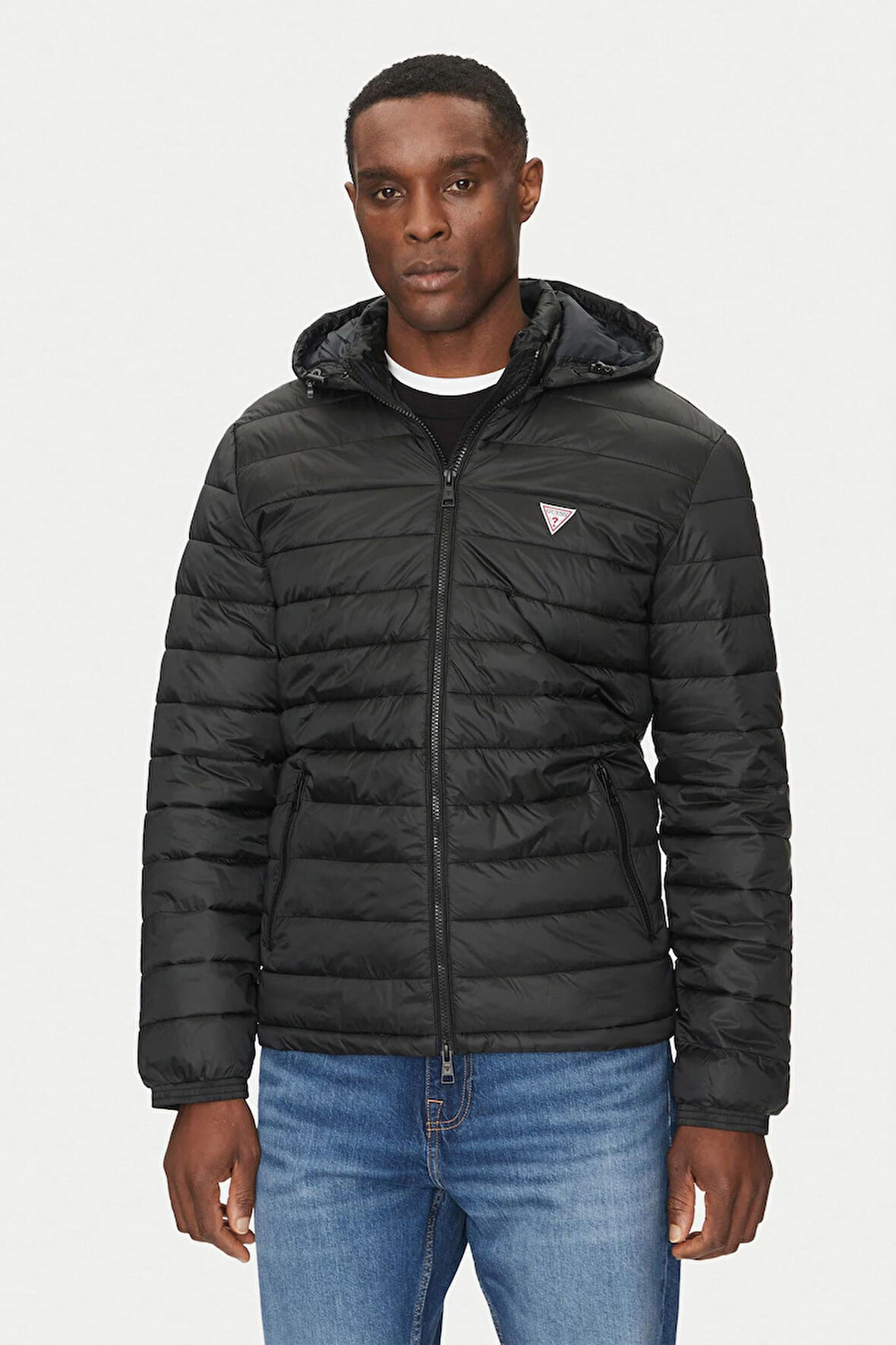 Erkek Gj Hooded Puffer Şişme Mont - Siyah | S