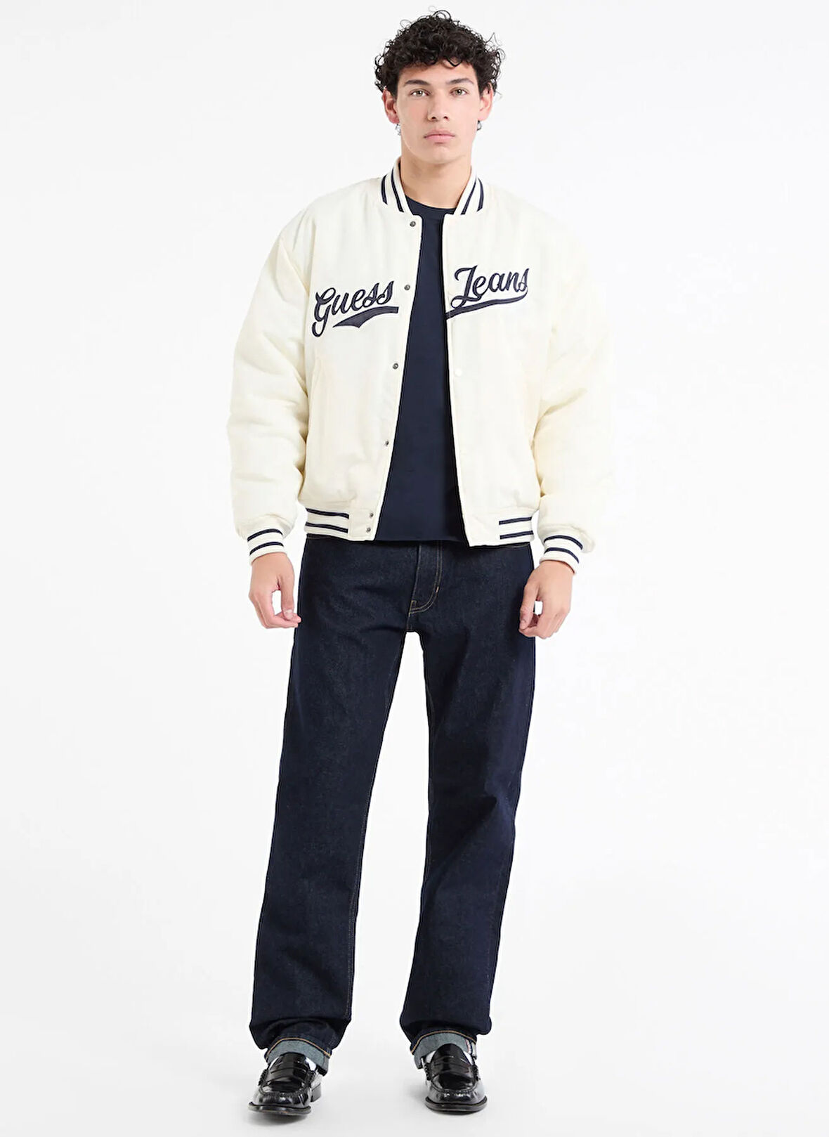 Guess Jeans Standart Krem Erkek Ceket M5RL54WHAA2G053 GJ BOMBER WT PATCH