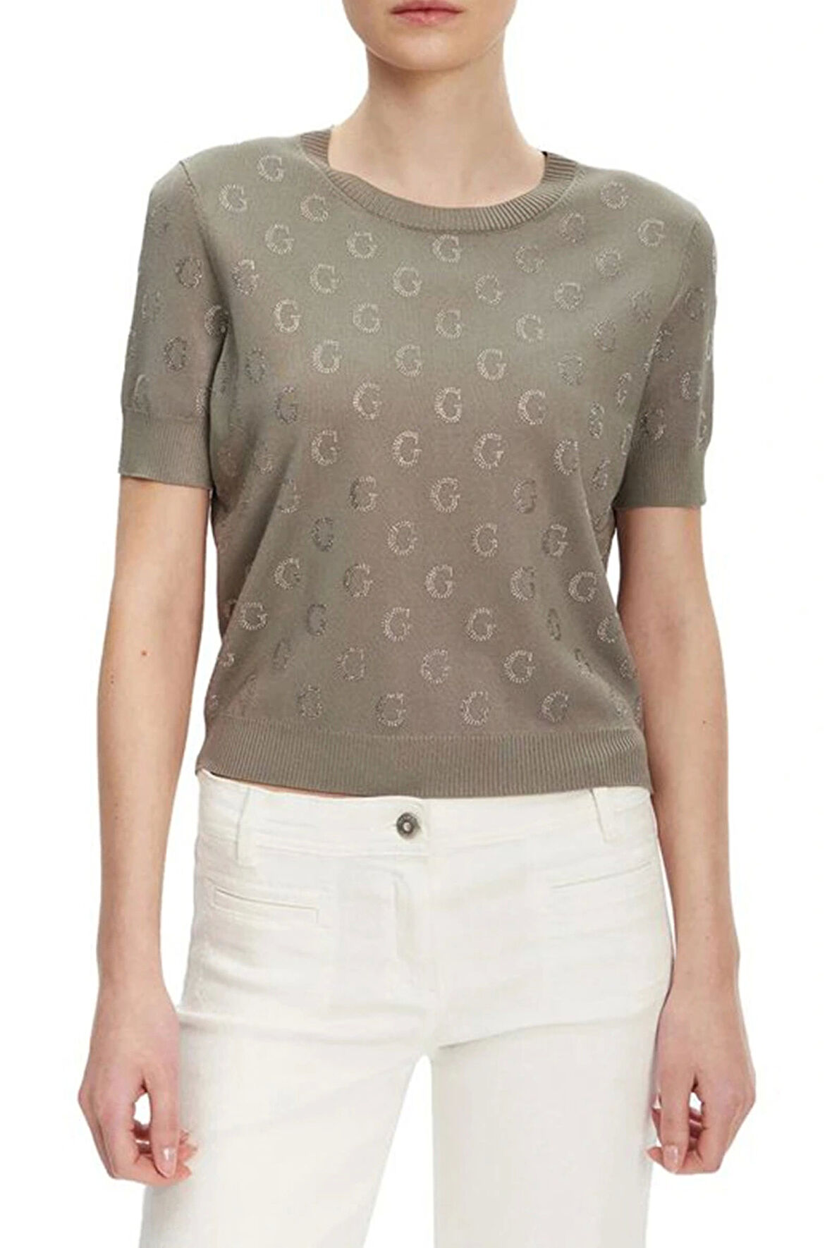 Guess JASMINE G CN SS BOXY SWTR Kadın Haki Kazak W5GR05Z3D60-G9D5