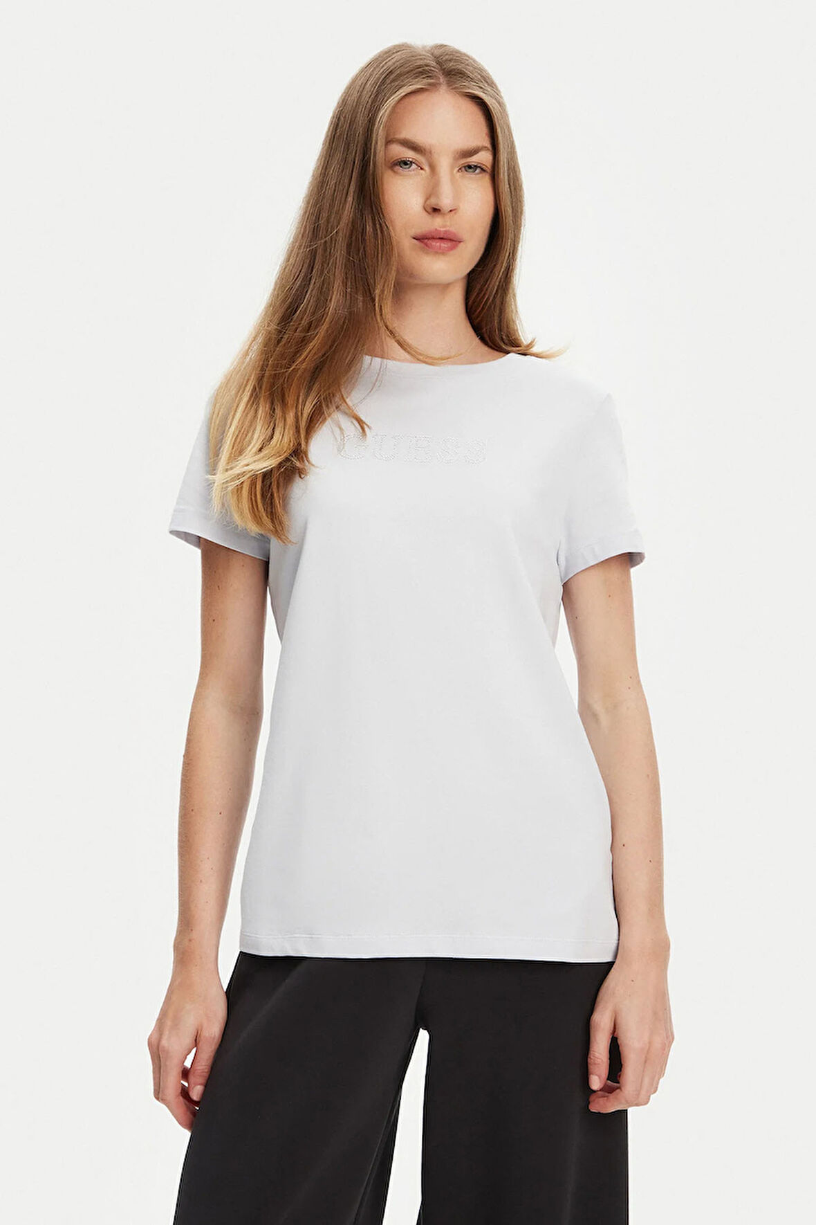 Kadın Regular Fit Taş Detaylı Pamuklu T-Shirt - Mavi | XS