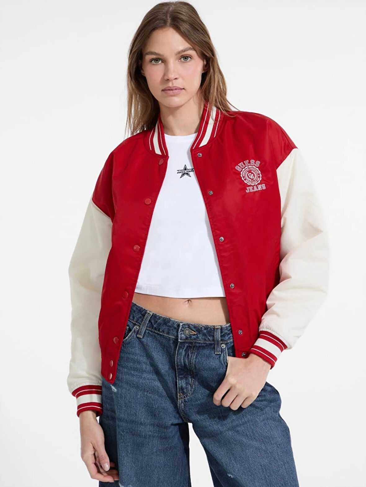 Guess Jeans Kadın Kırmızı Bomber Ceket W5YL15WHAA2-G585