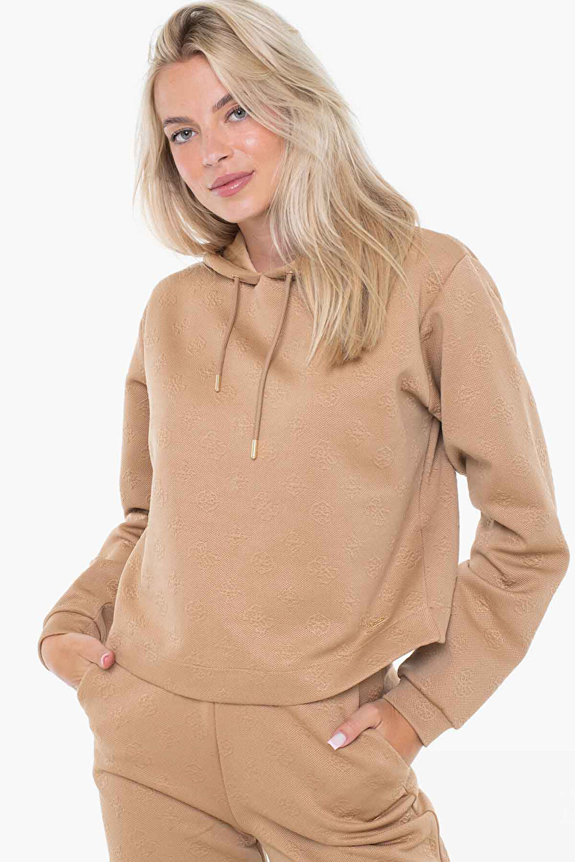 Kadın Scuba Fermuarlı Kapüşonlu Logolu Sweatshirt - Bej | M