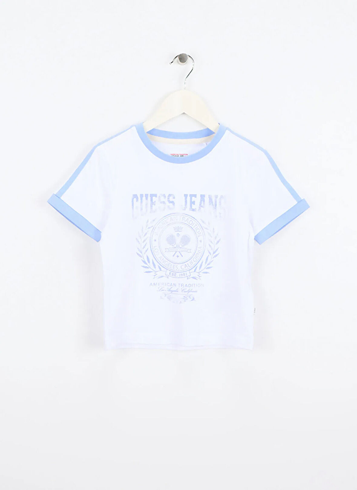 Guess Jeans Yuvarlak Yaka Baskılı Beyaz Kadın T-Shirt Guess Jeans Kadın Boxy Fit T-Shirt