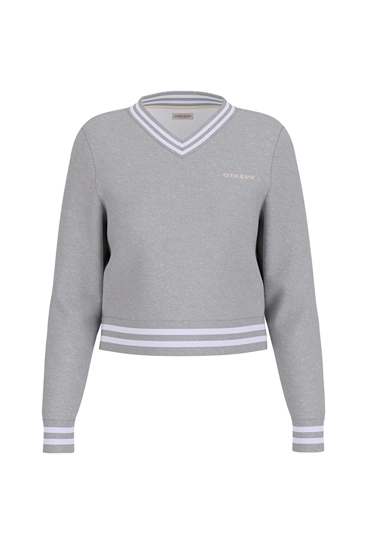 Kadın V Yaka Logolu Pamuklu Sweatshirt - Gri | XS