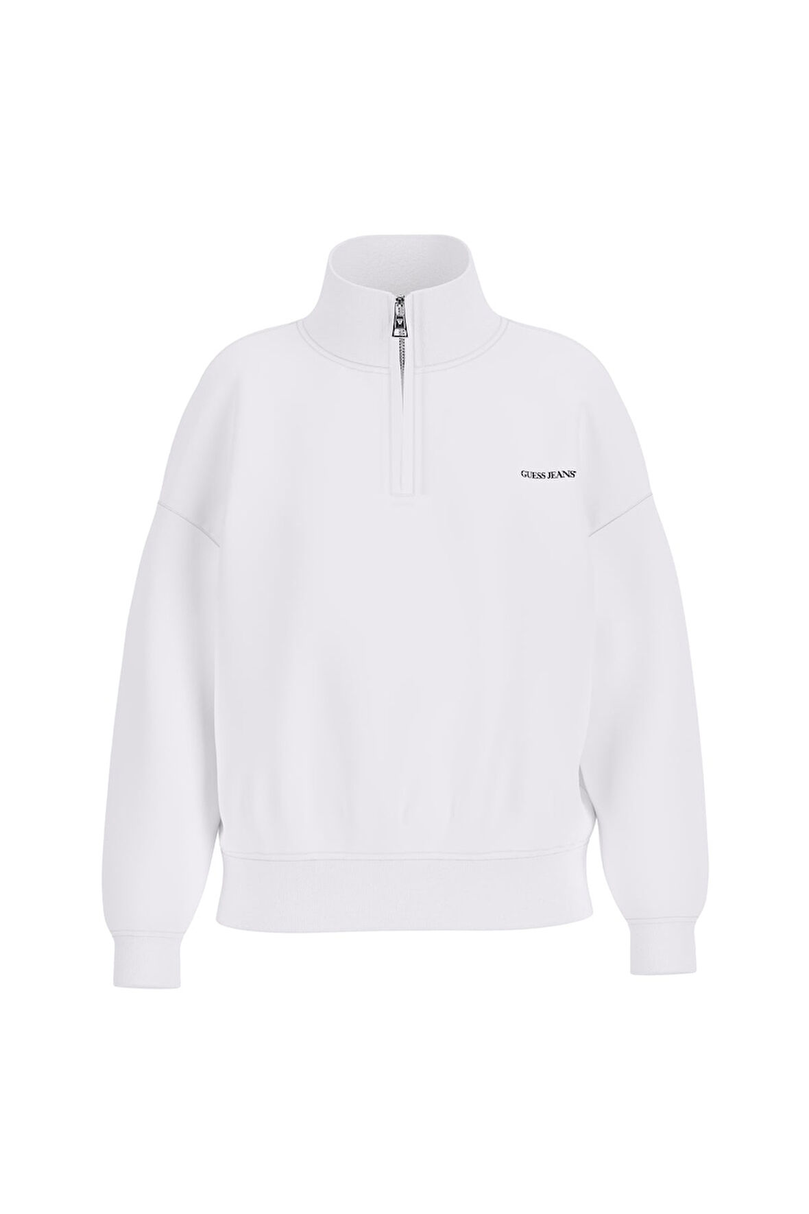 Kadın Yarım Fermuarlı Dik Yaka Sweatshirt - Beyaz | XS