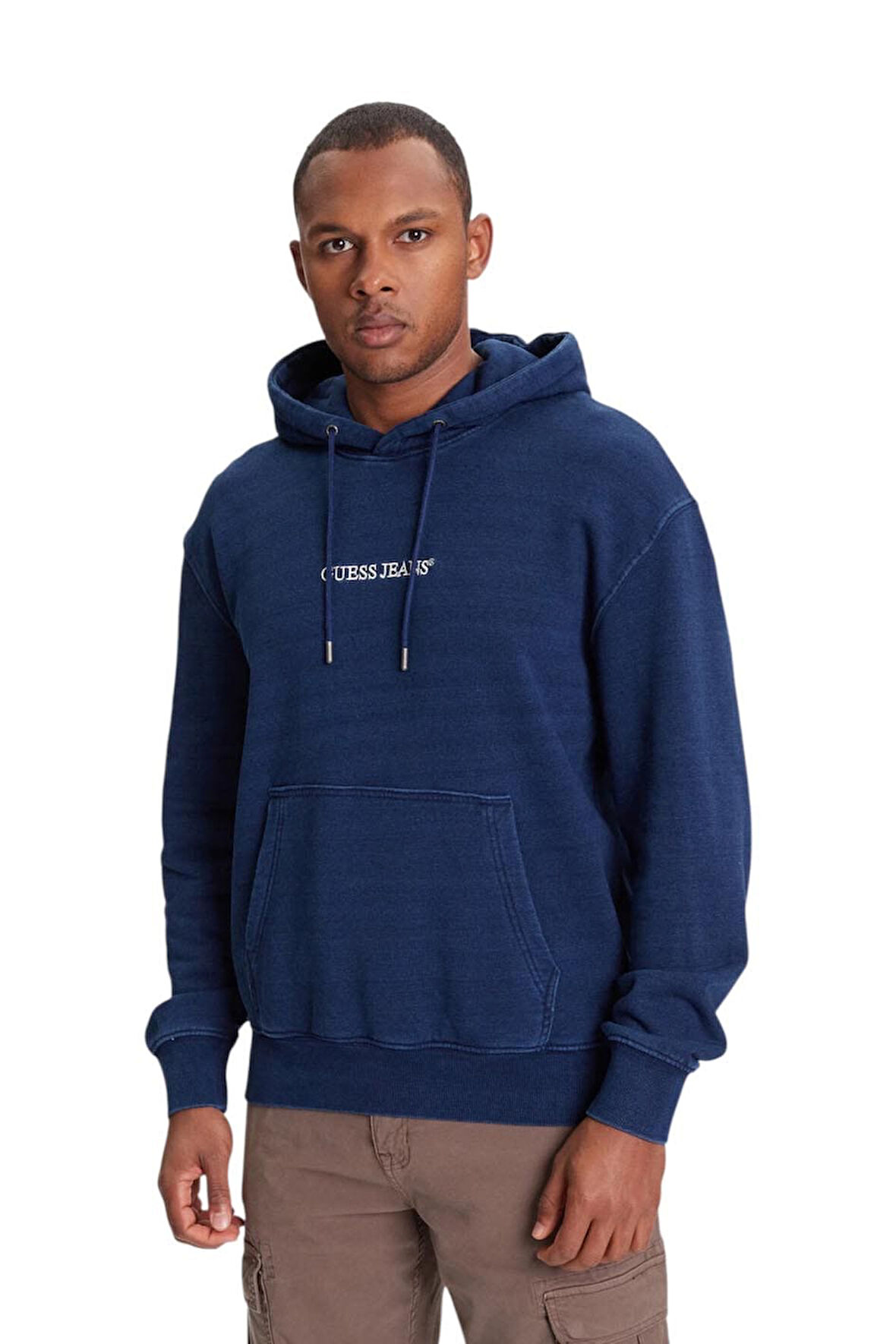 Erkek GJ Eskitme Görünümlü Kapüşonlu Sweatshirt - Lacivert | S