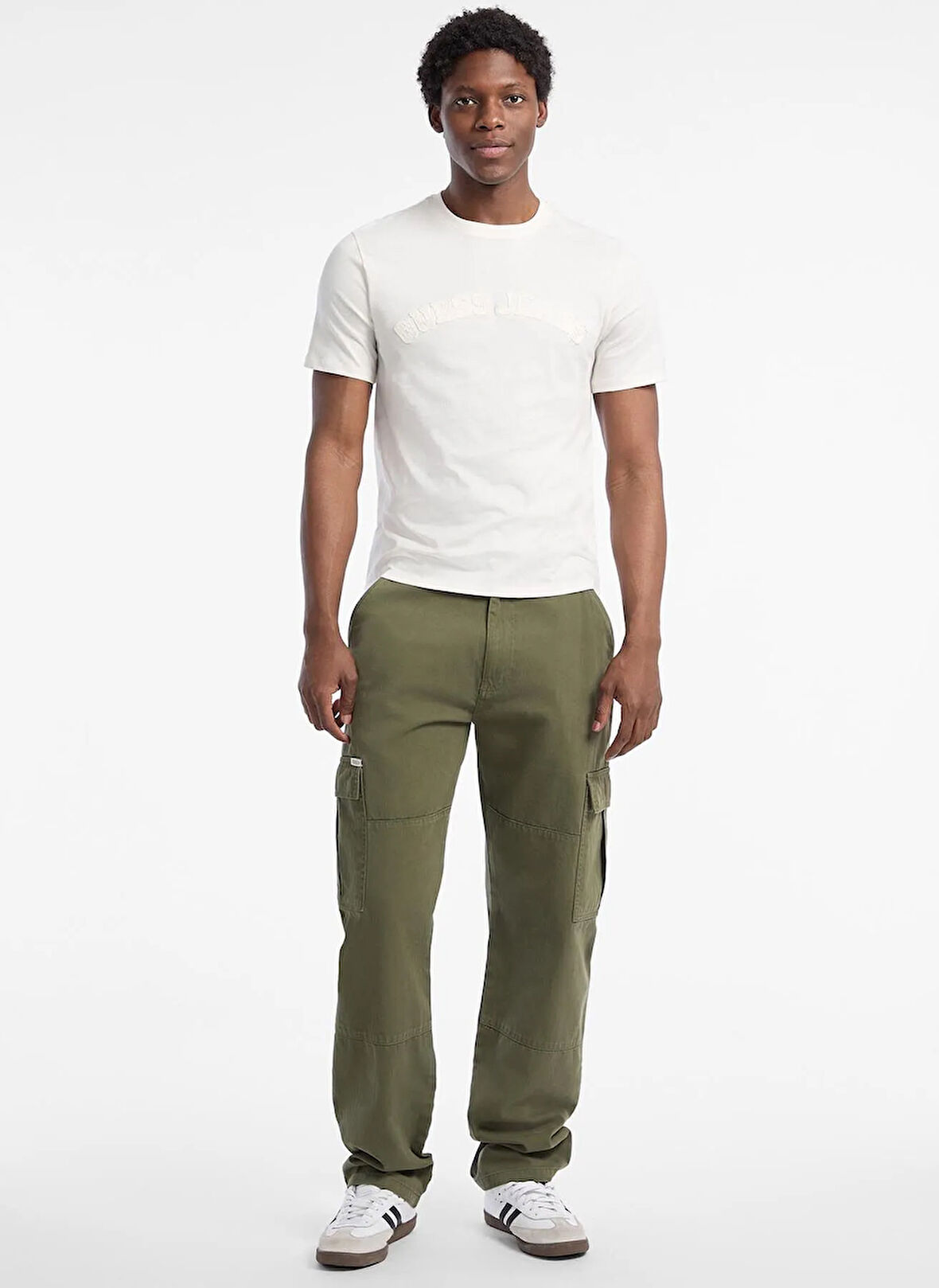 Guess Jeans Bisiklet Yaka Baskılı Ekru Erkek T-Shirt M5YI05K8HM0-G054 Guess Jeans Erkek