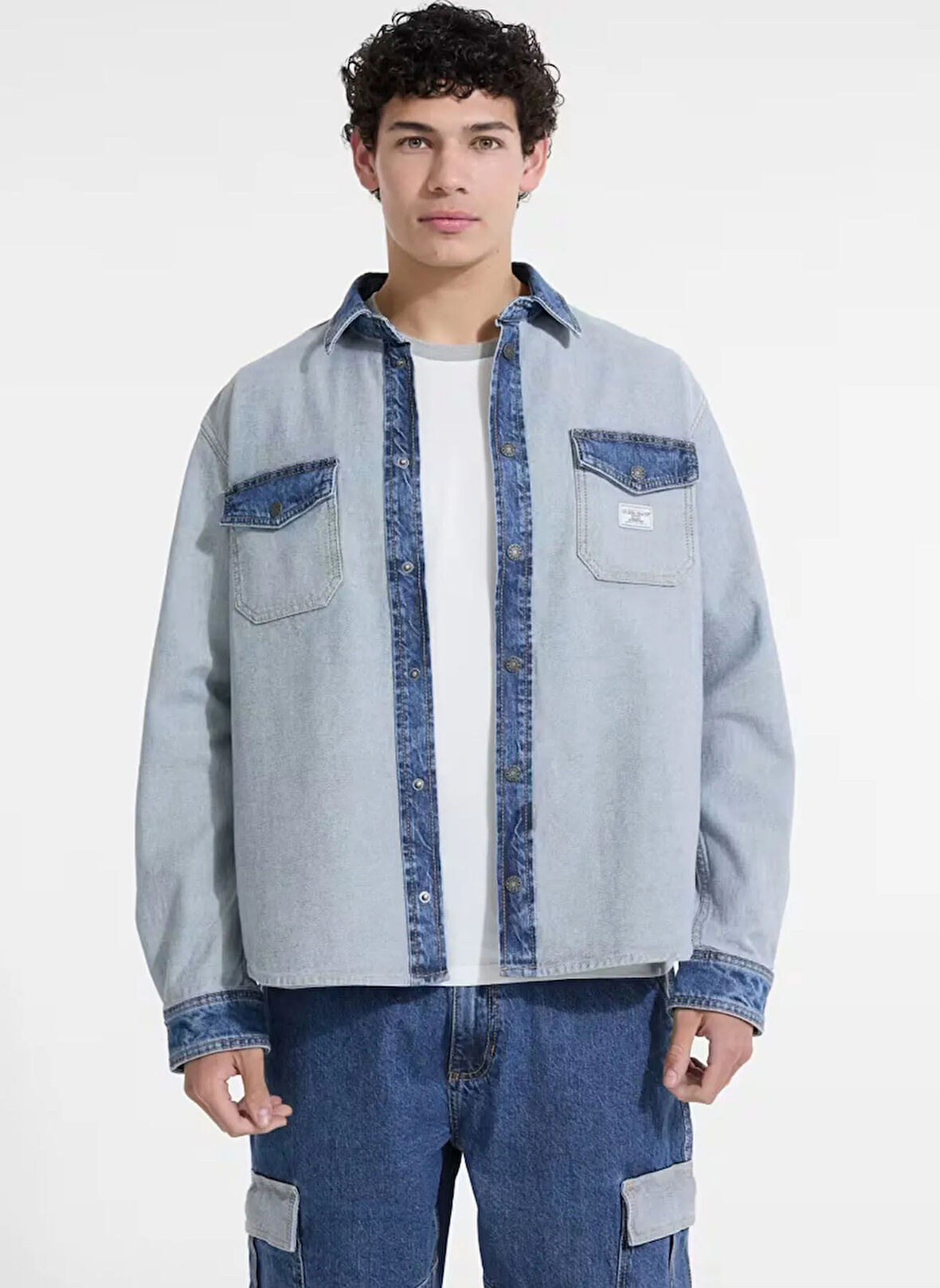 Guess Jeans Standart Mavi Erkek Denim Gömlek M5YH71D5M56-GJPN Guess Jeans Erkek