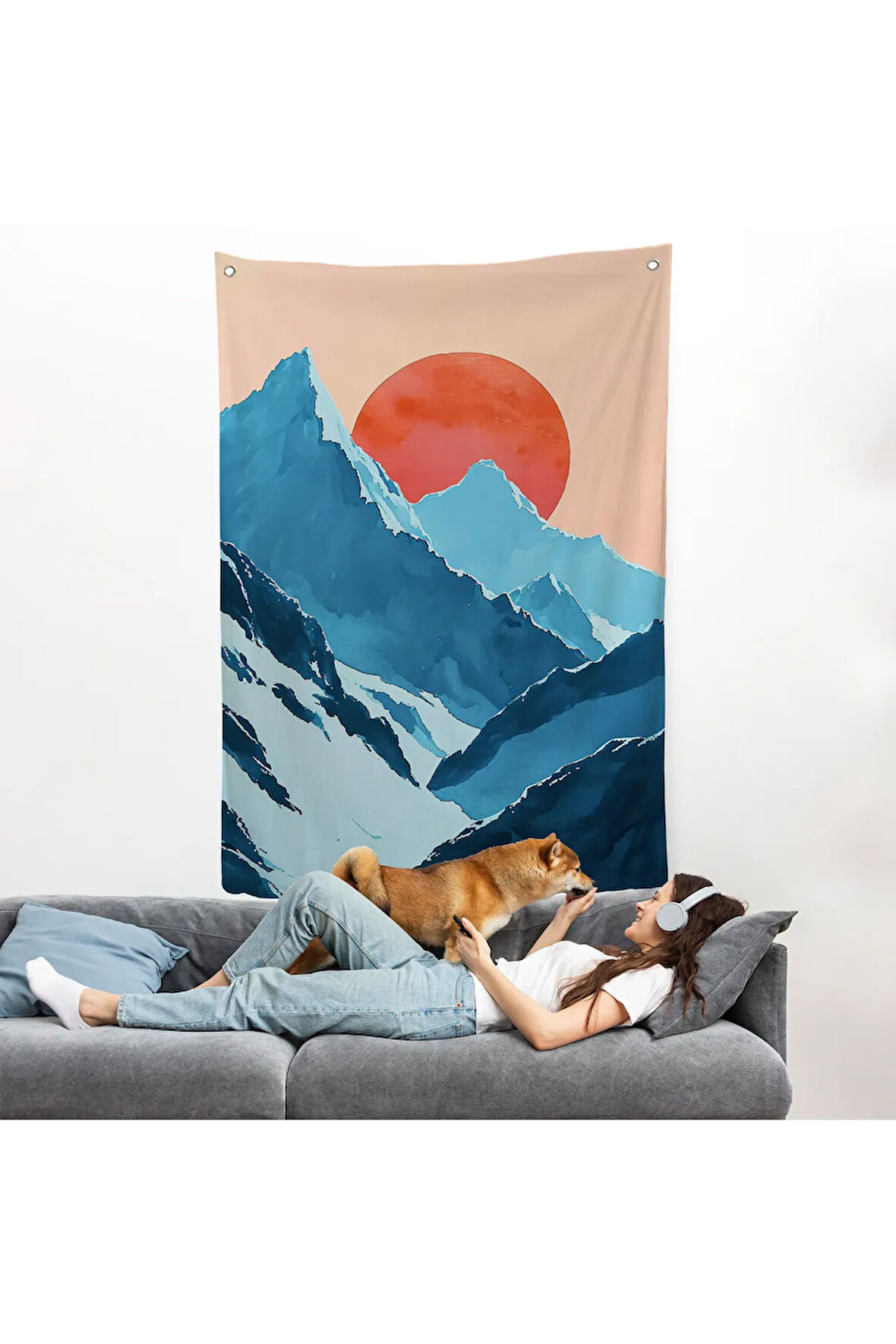 Dağların Arasındaki Soyut Güneş Manzara Duvar Örtüsü-7620