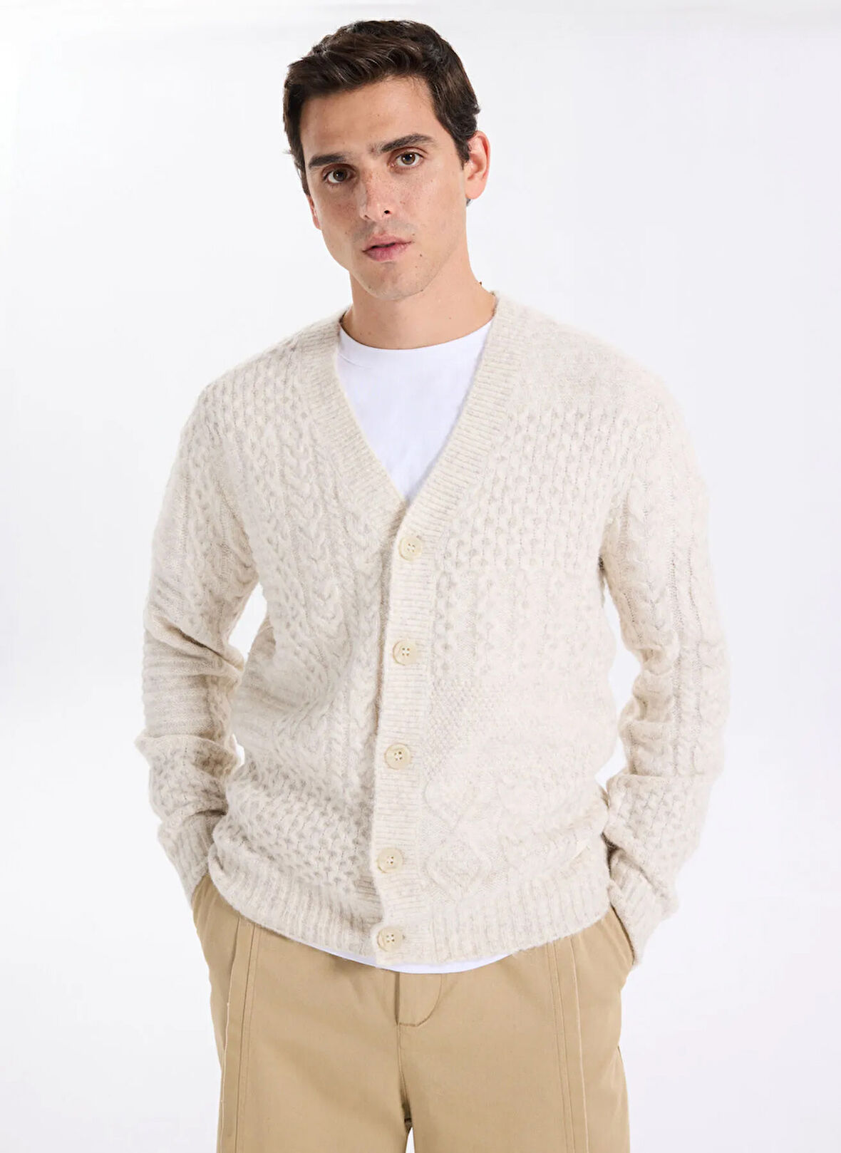 Guess Düz Ekru Erkek Hırka M5BR15Z0462-LOH Jeffry Erkek Yün Ka