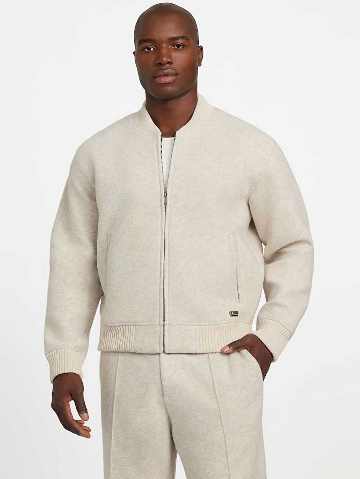 Guess Bomb Erkek Krem Yün Karışımlı Scuba Sweatshirt M5BQ22K7640-LOH