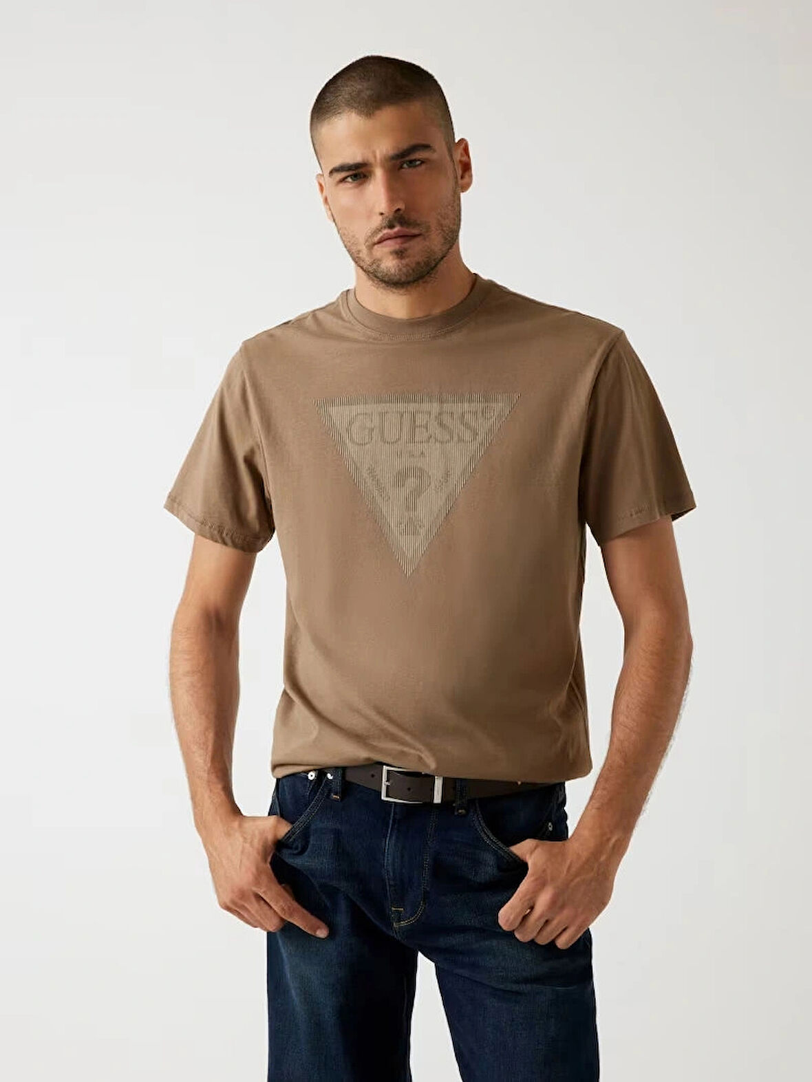 Guess Triangle Erkek Kahverengi Regular Fit T-Shirt M5BI04I3Z14-A13K