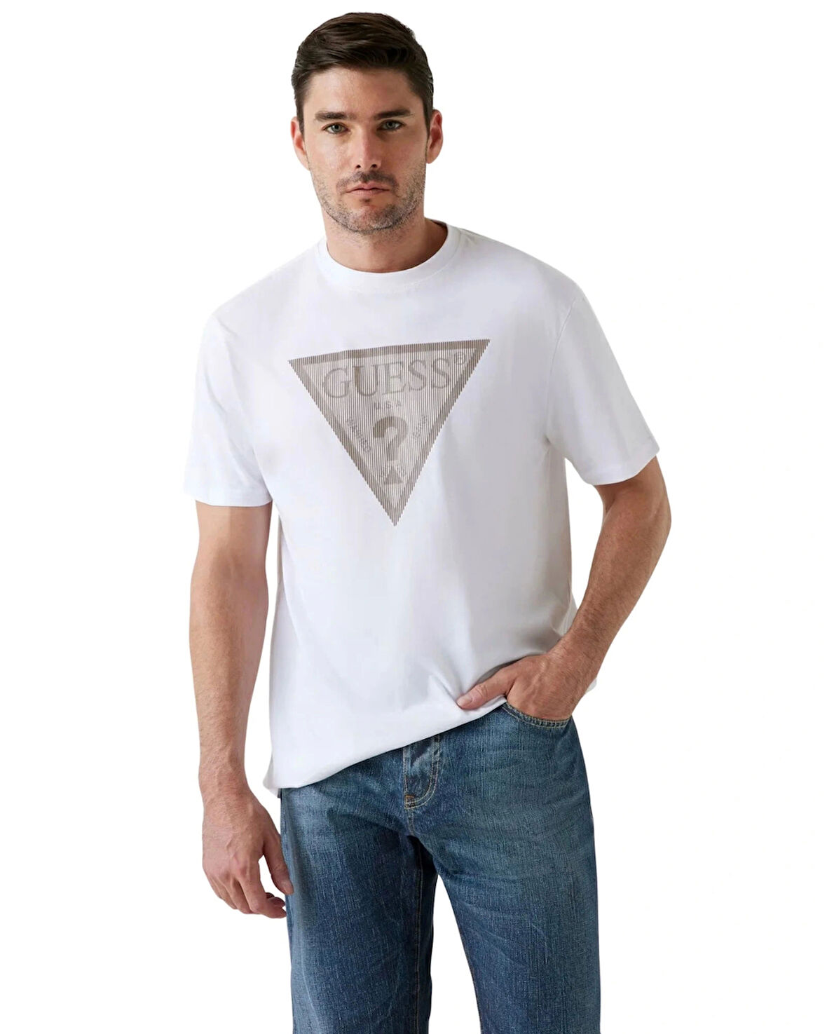 Guess Triangle Erkek Beyaz Regular Fit T-Shirt M5BI04I3Z14-G011