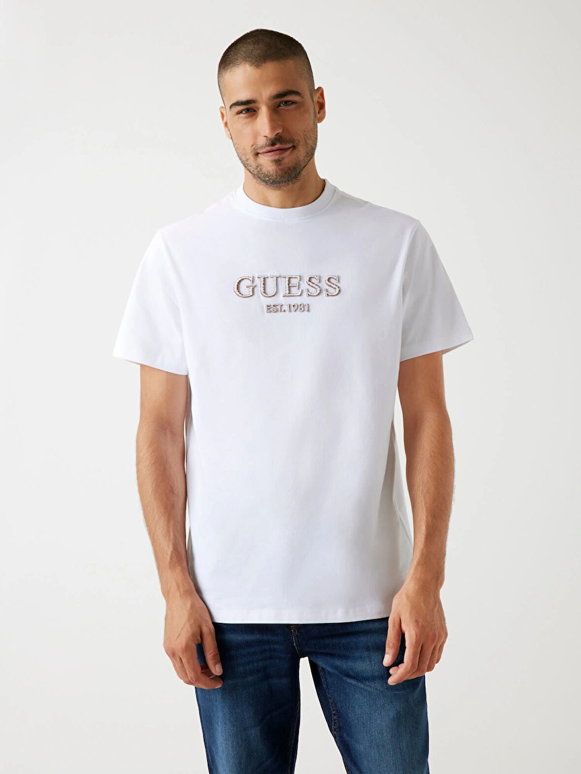 Guess Embroidery Erkek Beyaz Regular Fit T-Shirt M5BI09K8FQ4-G011