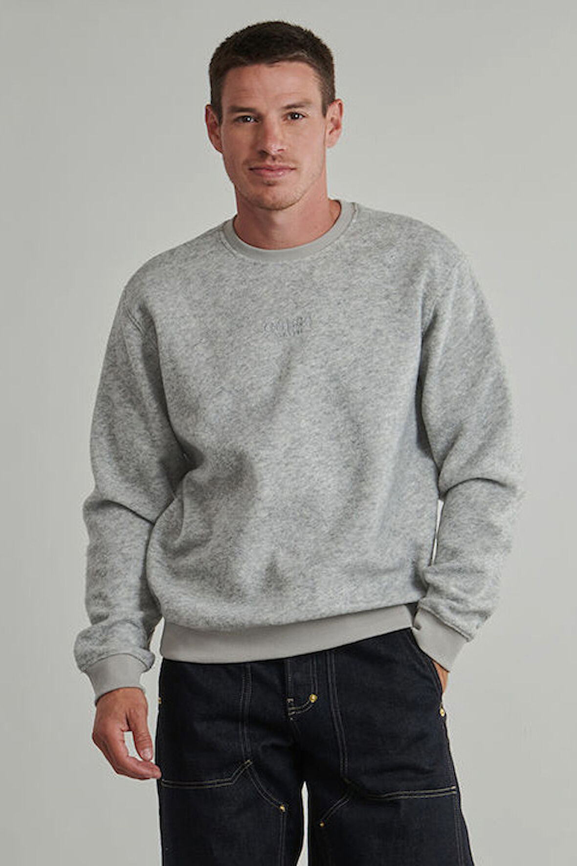 Erkek Melange Yün Karışımlı Scuba Sweatshirt - Gri | M