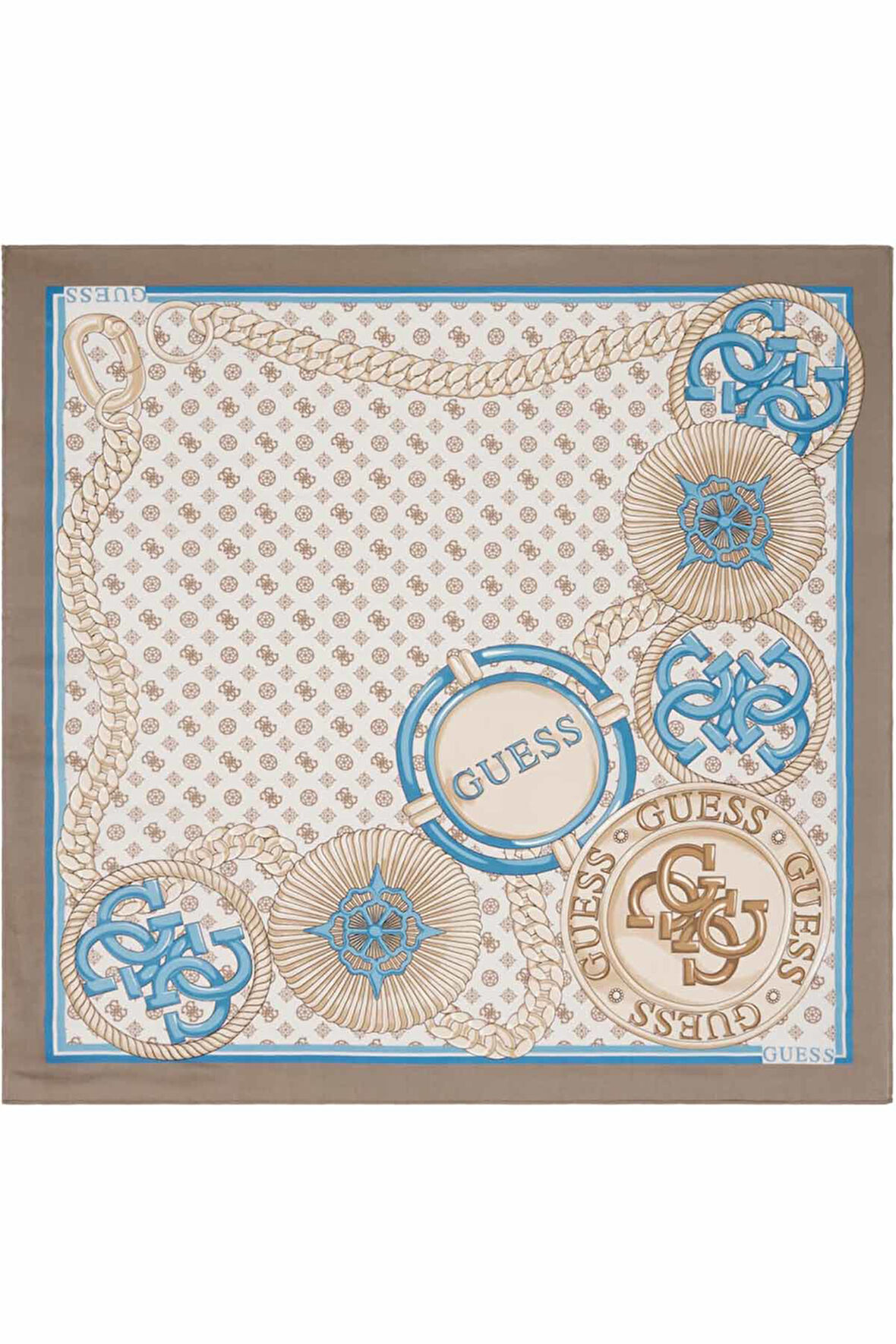 Kadın Zincir ve Amblem Desenli Eşarp - Bej  | undefined