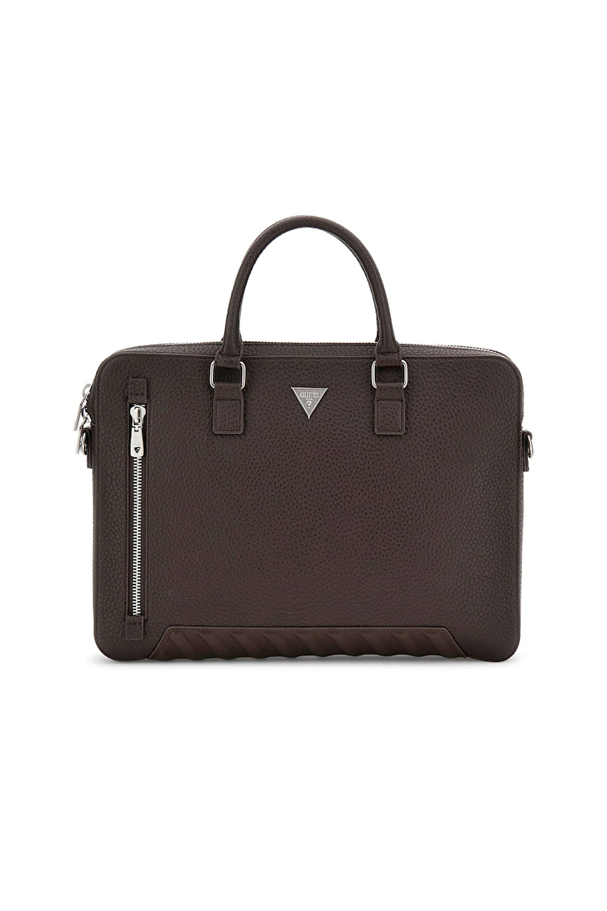 Erkek Metal Logolu Dokulu Evrak Çantası - Kahverengi | 36