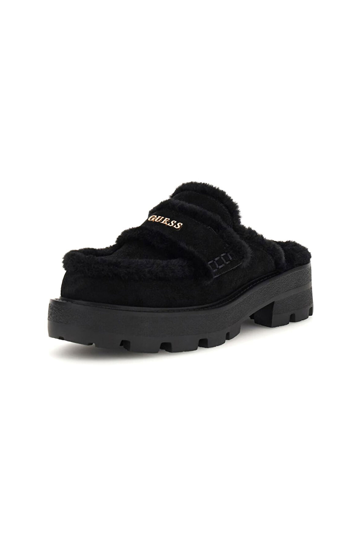 Kadın Yaneta Kürk Astarlı Süet Kalın Tabanlı Sabo Terlik - Siyah | 40
