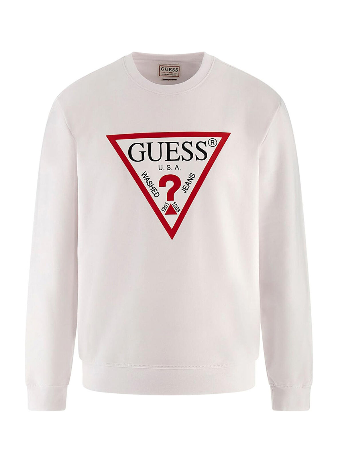 Guess Bisiklet Yaka Beyaz Erkek Sweatshırt AUDLEY CN FLEECE - ORGANIC CLEAR ST