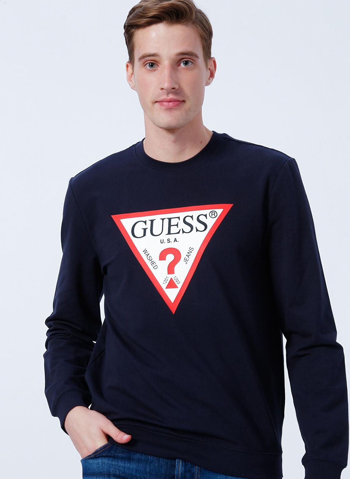 Guess Bisiklet Yaka Lacivert Erkek Sweatshırt M2YQ37K6ZS1G7V2AUDLEY CN FLEECE