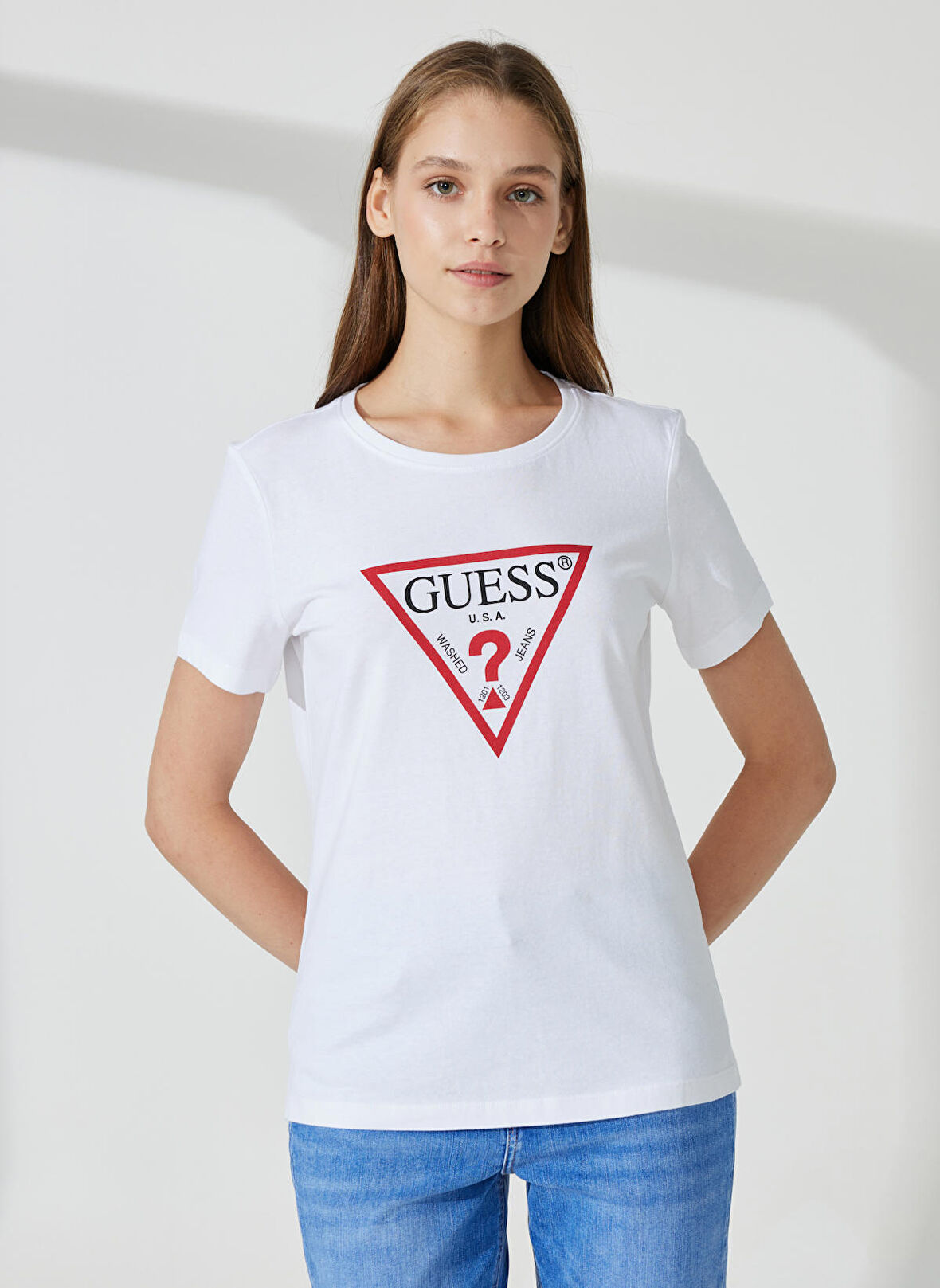 Guess Bisiklet Yaka Beyaz Kadın T-Shirt W1YI1BI3Z14G011