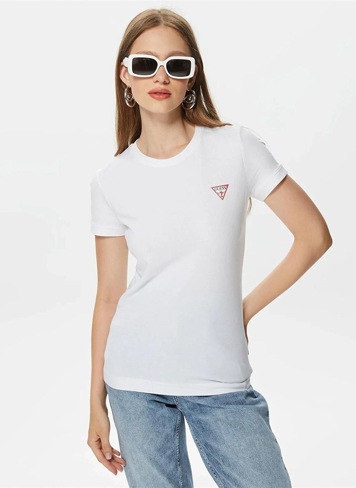 Guess Bisiklet Yaka Beyaz Kadın T-Shirt W2YI44J1314-G011