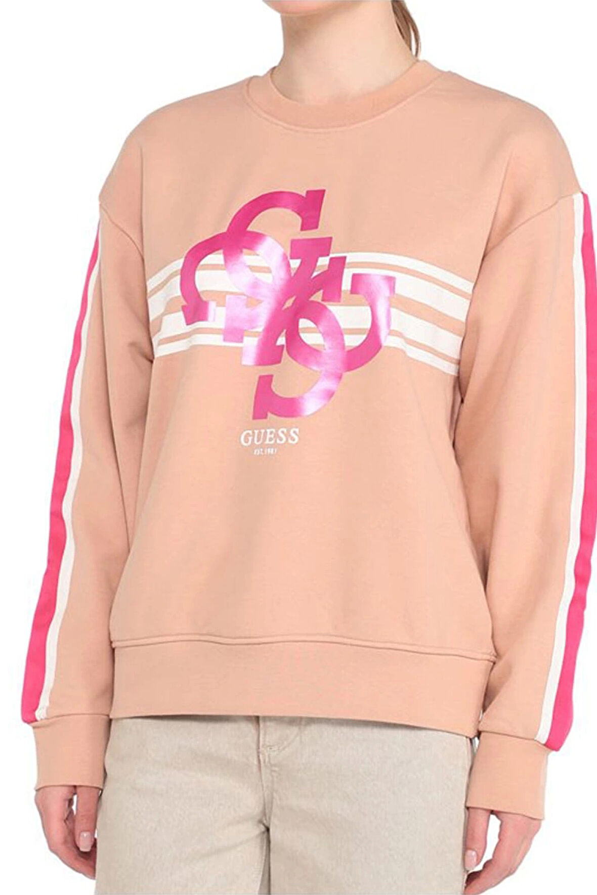 Guess  Yanları Çizgili Logolu Kadın Sweatshirt
