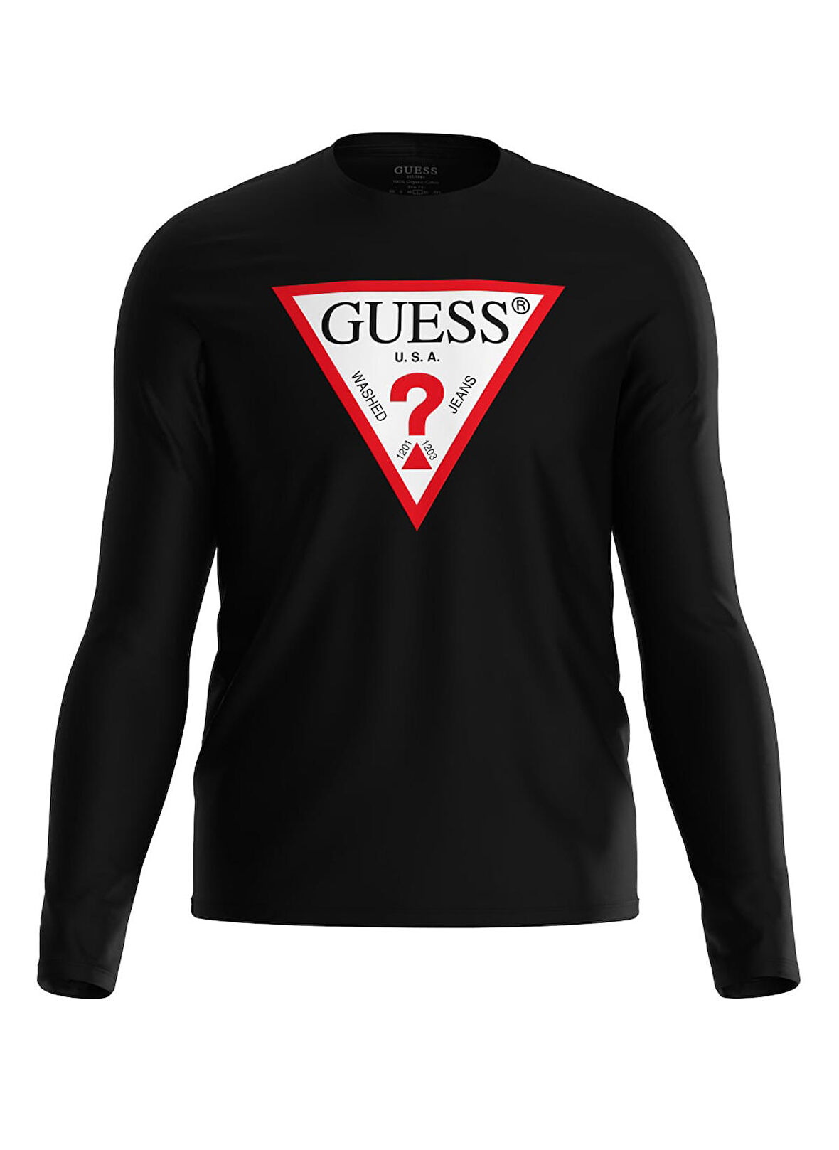 Guess Bisiklet Yaka Baskılı Siyah Erkek T-Shirt CN LS ORIGINAL LOGO - MID ORGANIC S