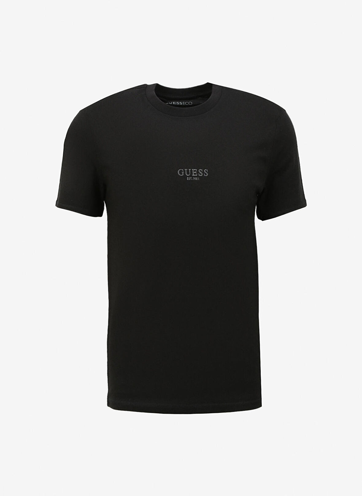 Guess Bisiklet Yaka Düz Siyah Erkek T-Shirt AIDY CN SS TEE - MID ORGANIC STREAM