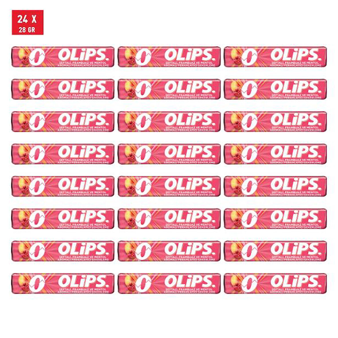 Olips Şeftali, Frambuaz ve Mentol Aromalı Ferahlatıcı Şekerleme 24 Adet x 28 g