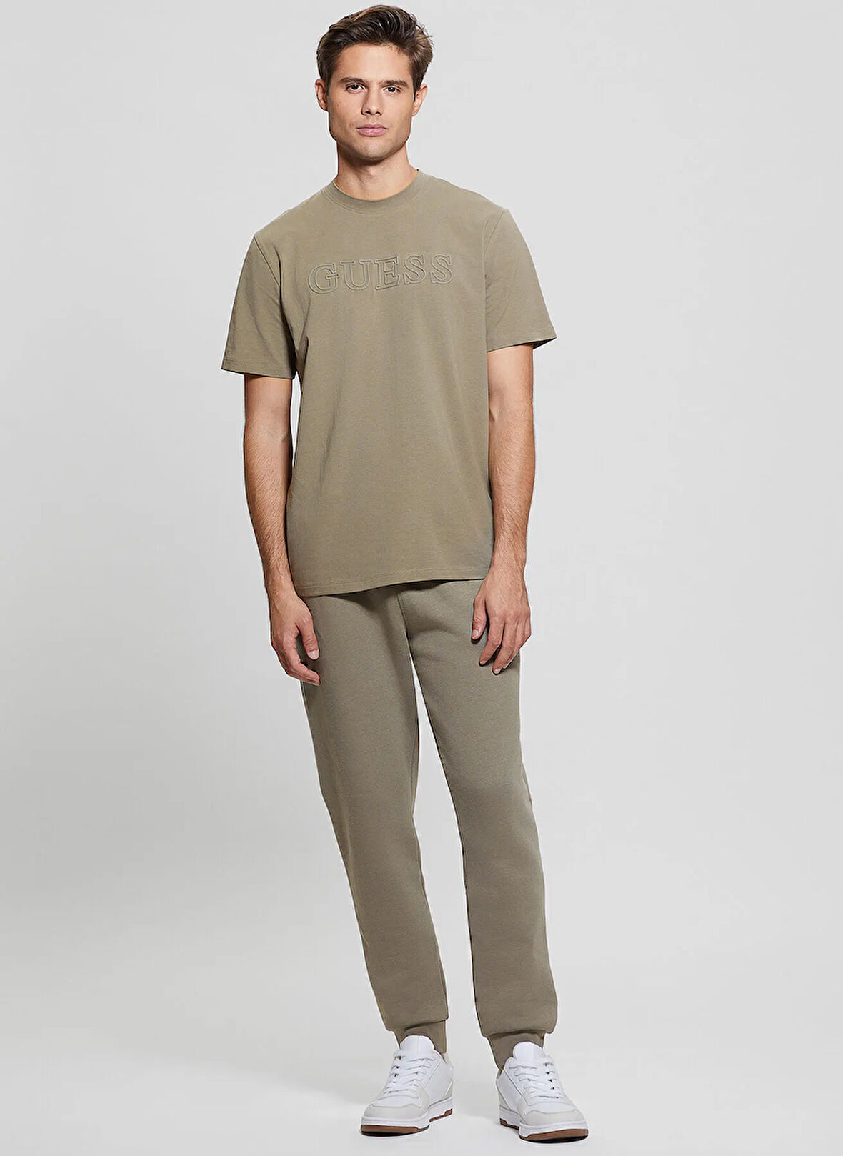 Guess Bisiklet Yaka Düz Haki Erkek T-Shirt Z2YI11J1314-G9D5 Alphy Erkek Aktif