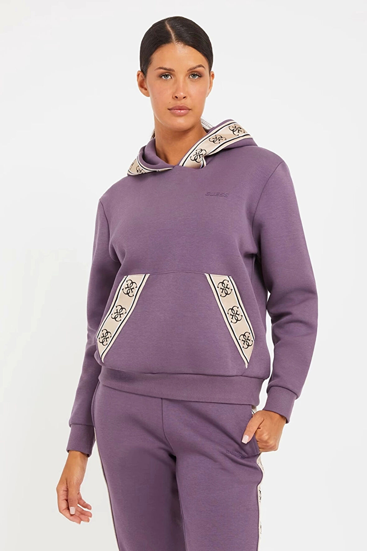 Guess Şerit Logolu Sweatshirt Mor