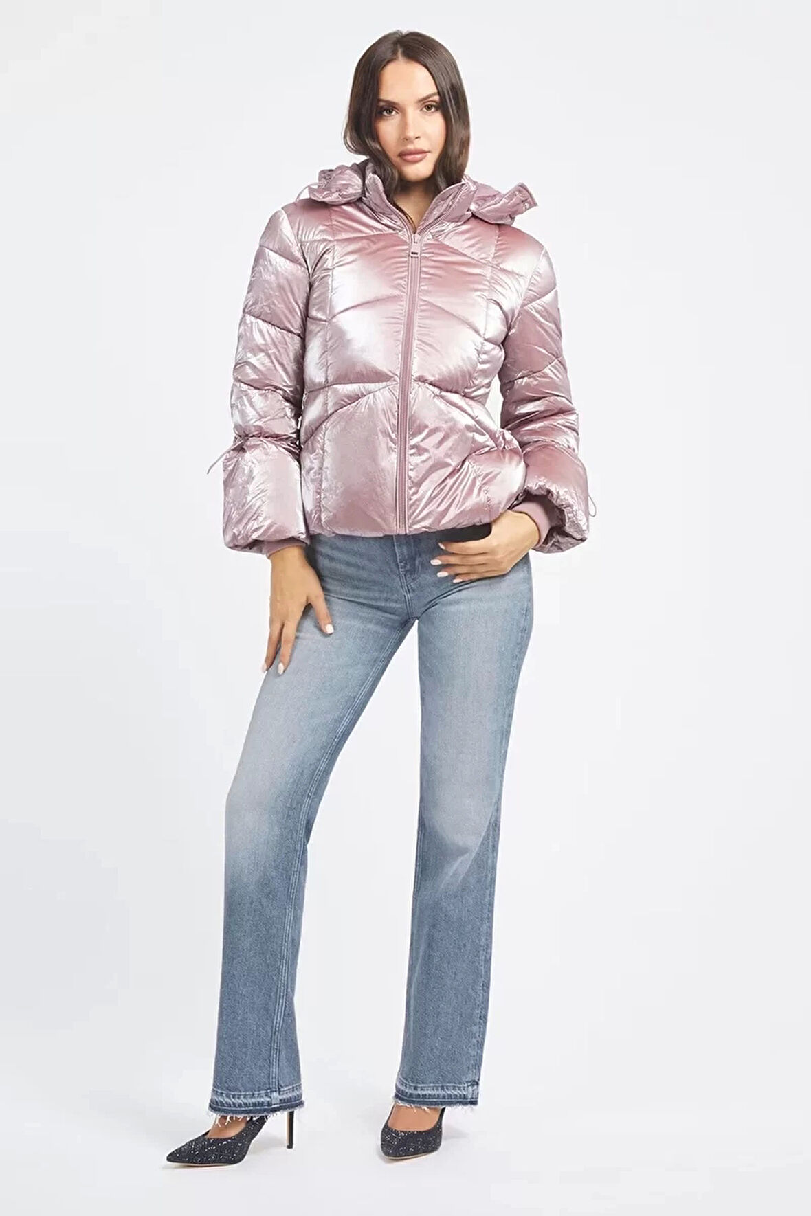 Guess Ayna Kaplama Görünümlü Kadın Pembe Şişme Mont  W3BL25WFR90-F6I0