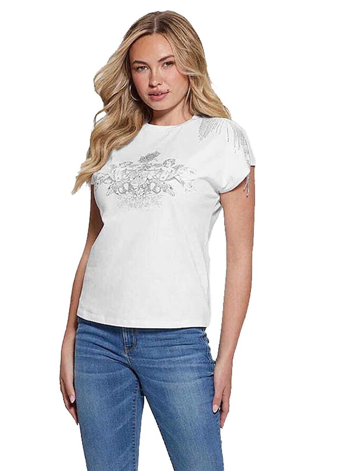 Guess Bisiklet Yaka Beyaz Kadın T-Shirt W4RI15I3Z00-G011