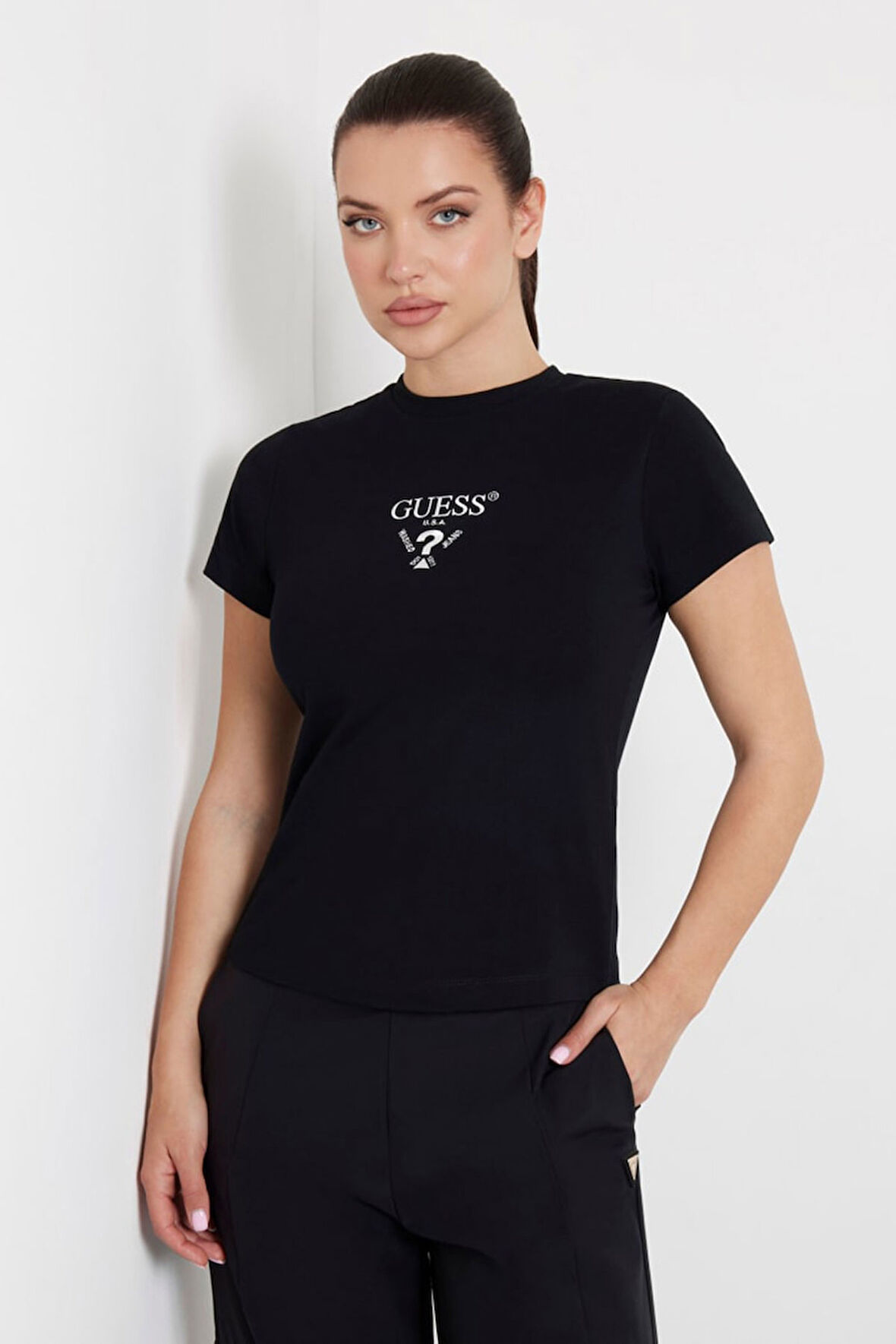 Kadın COLETTE Önü Logolu Stretch T-Shirt - Siyah  | S