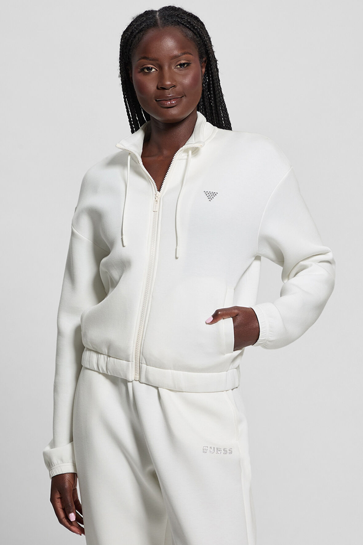 Kadın Fermuarlı Sweatshirt - Krem | L