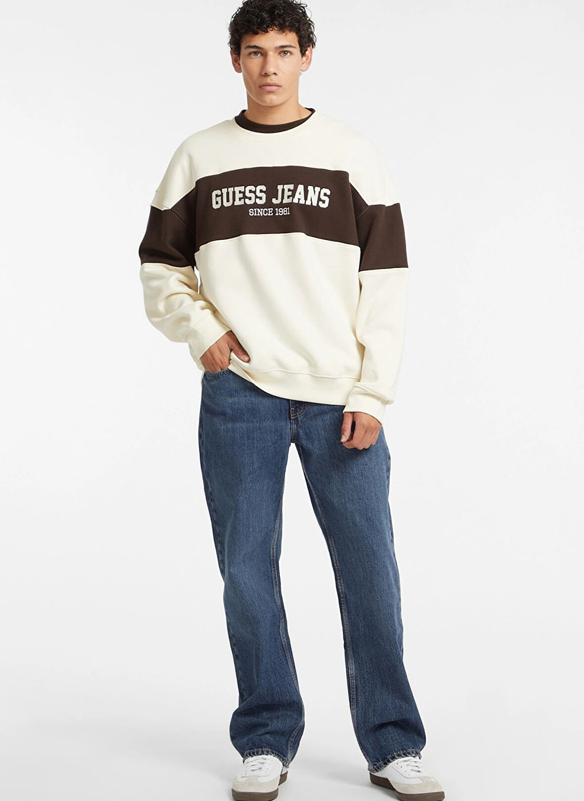 Guess Jeans Krem Erkek Sweatshırt M4BQ39K9V31G053 GJ CN OS HORIZONT S