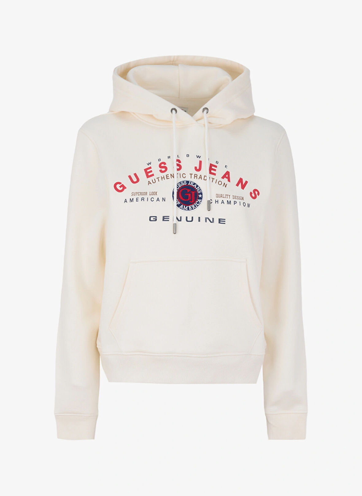 Guess Jeans Kapüşon Yaka Desenli Krem Kadın Sweatshırt GJ HOOD REG GENUINE - ORGANIC CO/PL