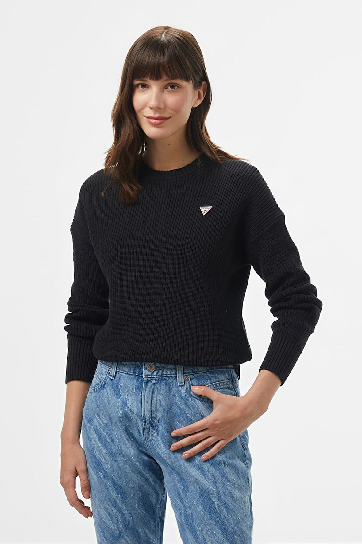 Kadın Regular Fit Bisiklet Yaka Triko Kazak - Siyah | S