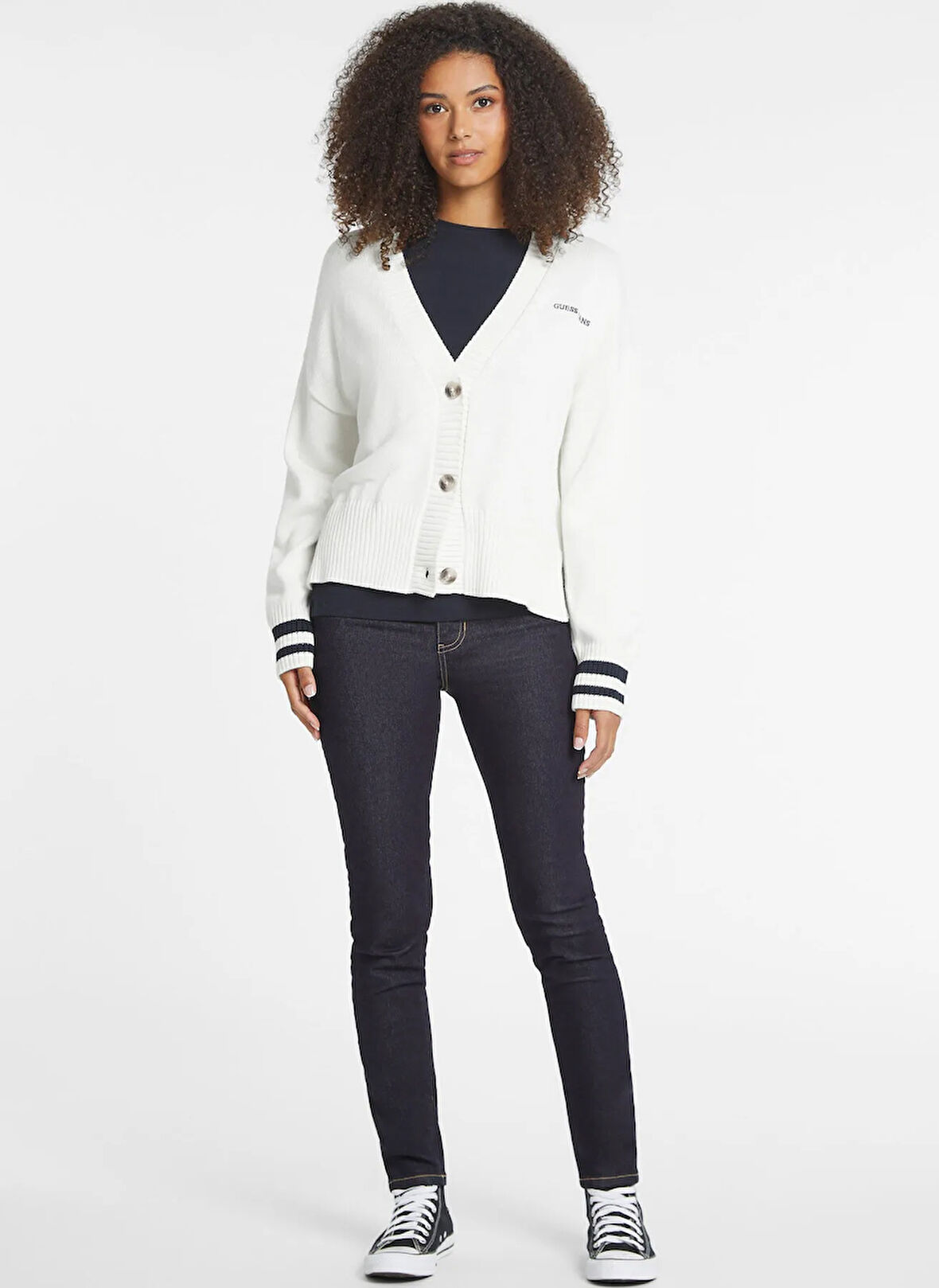 Guess Jeans Beyaz Kadın Hırka GJ LS VN GUESS J EMB - ORGANIC COTT