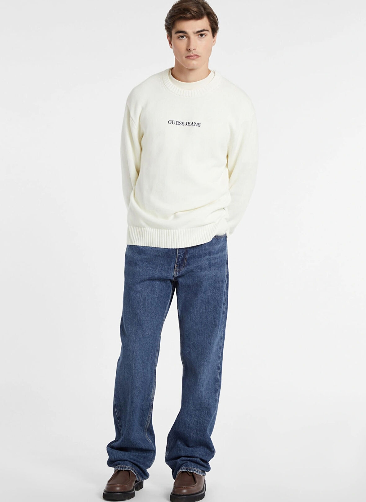 Guess Jeans Beyaz Erkek Kazak M4BR31Z3HM1G293 GJ LS CN GUESS J EM