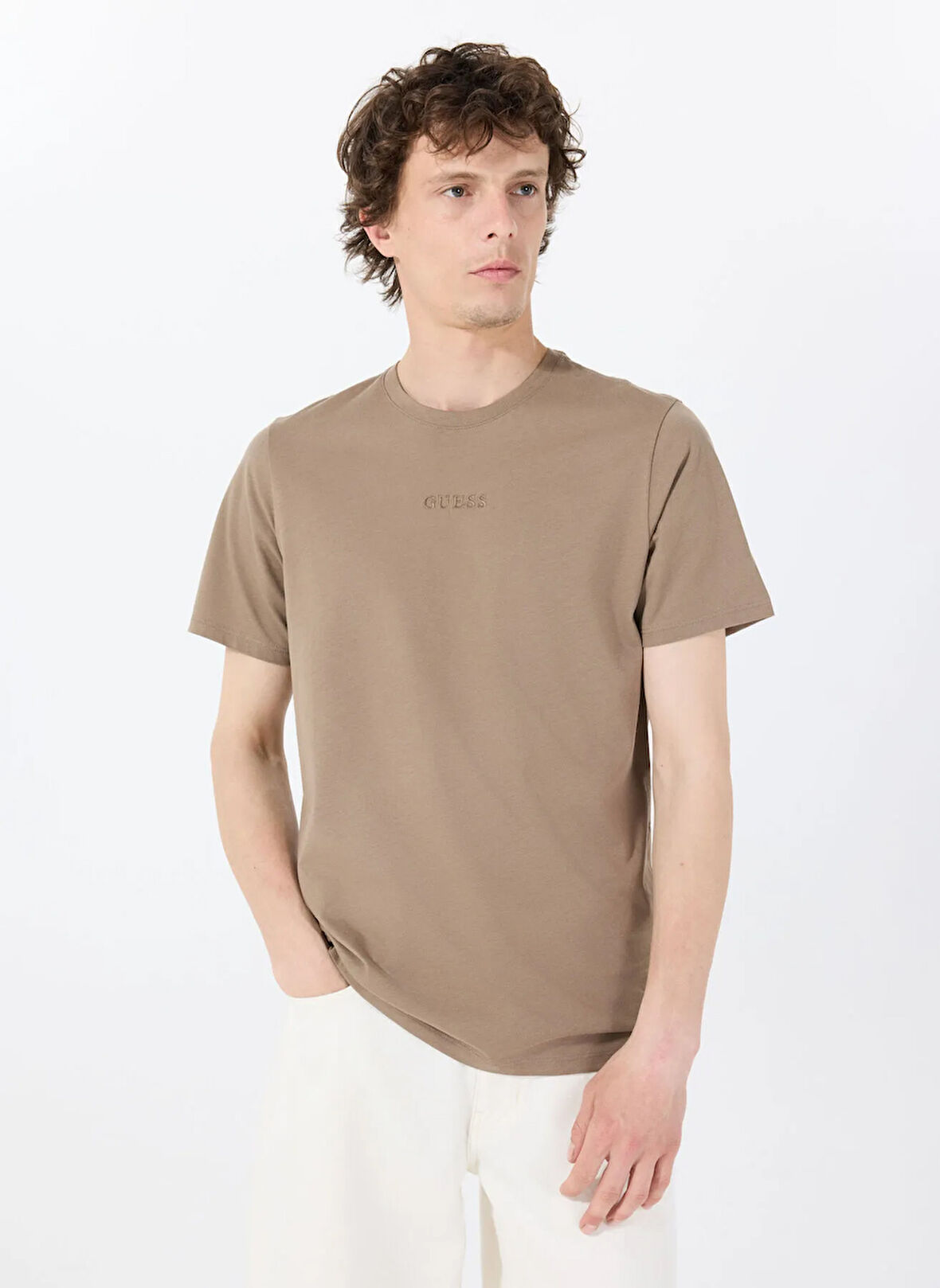 Guess Bisiklet Yaka Desenli Kahve Erkek T-Shirt M4GP39K7HD0G1EC SS GUESS EMB PIMA