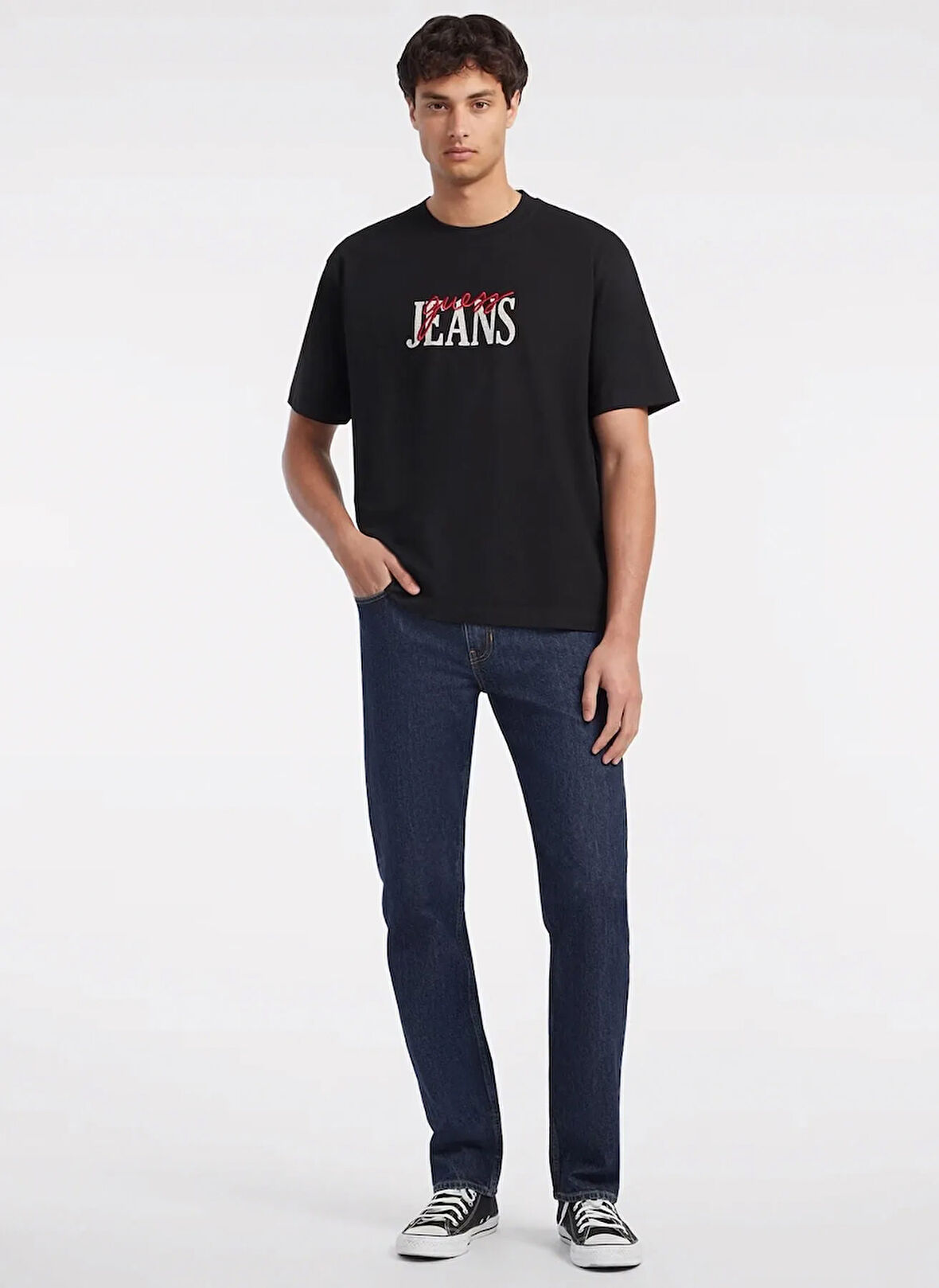 Guess Bisiklet Yaka Desenli Siyah Erkek T-Shirt M4BI15K8FQ4JTMU GO PRINTED BAKER L